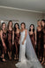 Simple Satin Spaghetti Straps V-neck Cheap Long Custom Bridesmaid Dresses, GRB0075