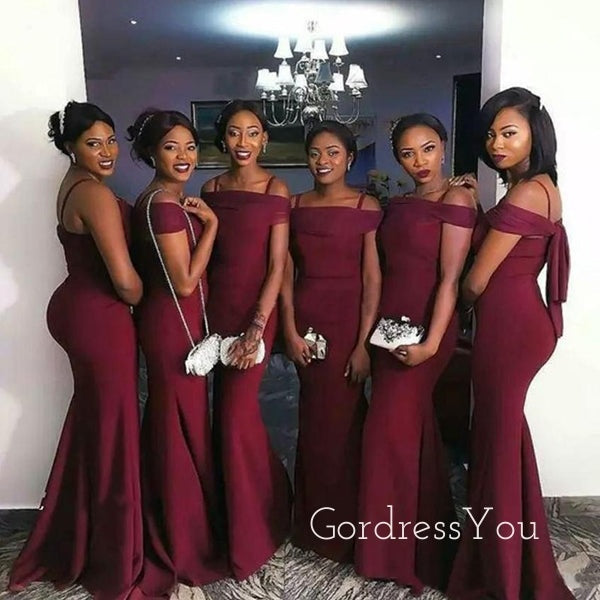 Burgundy Mermaid Off Shoulder Long Custom Bridesmaid Dresses, GRB0081