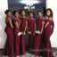 Burgundy Mermaid Off Shoulder Long Custom Bridesmaid Dresses, GRB0081