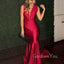 Popular Red Satin Mermaid Deep V-neck Cheap Long Custom Bridesmaid Dresses, GRB0083