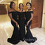 Off Shoulder Black Mermaid Long Cheap Custom Bridesmaid Dresses, GRB0084