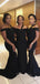 Off Shoulder Black Mermaid Long Cheap Custom Bridesmaid Dresses, GRB0084