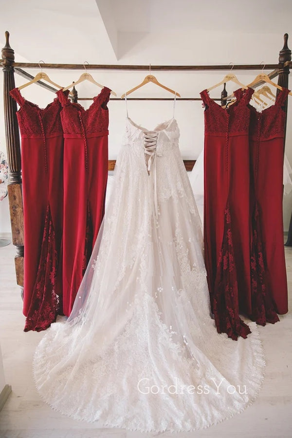 Gorgeous Dark Red Mermaid Appliques Long Off Shoulder Custom Bridesmaid Dresses, GRB0085