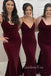 Burgundy Velvet Spaghetti Straps Mermaid Long Cheap Custom Bridesmaid Dresses, GRB0089