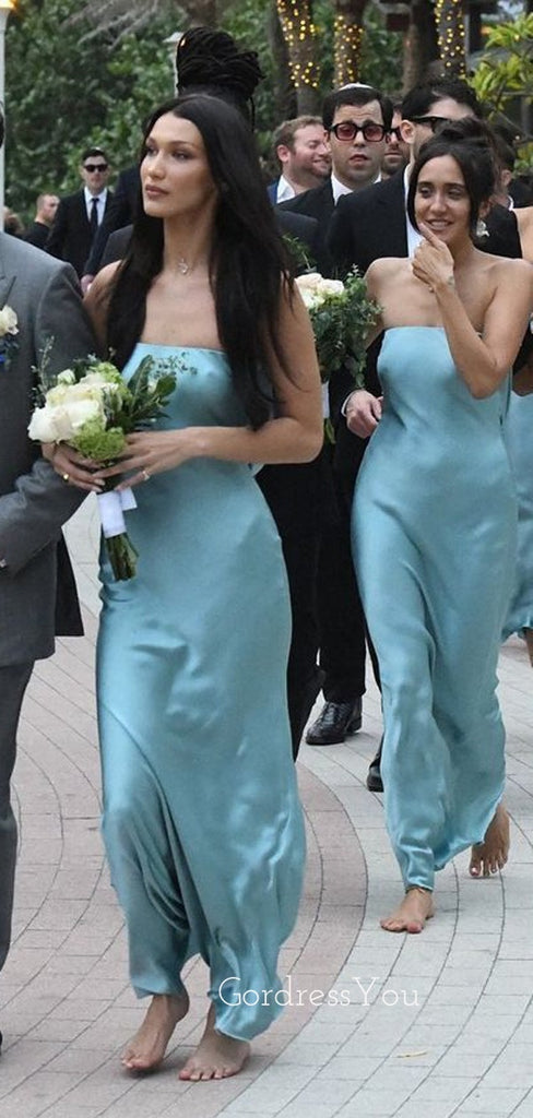 Simple Strapless Satin Mermaid Long Cheap Custom Bridesmaid Dresses, GRB0091