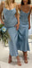 Popular Blue Satin Mermaid Long Cheap Custom Spaghetti Straps Bridesmaid Dresses, GRB0095