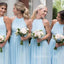 Simple A-line Sky Blue Chiffon Long Cheap Custom Halter Bridesmaid Dresses, GRB0096