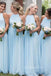 Simple A-line Sky Blue Chiffon Long Cheap Custom Halter Bridesmaid Dresses, GRB0096