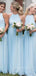 Simple A-line Sky Blue Chiffon Long Cheap Custom Halter Bridesmaid Dresses, GRB0096