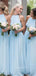 Simple A-line Sky Blue Chiffon Long Cheap Custom Halter Bridesmaid Dresses, GRB0096