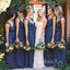 Navy Blue Chiffon A-line Long Cheap Custom V-neck Bridesmaid Dresses, GRB0097