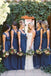 Navy Blue Chiffon A-line Long Cheap Custom V-neck Bridesmaid Dresses, GRB0097