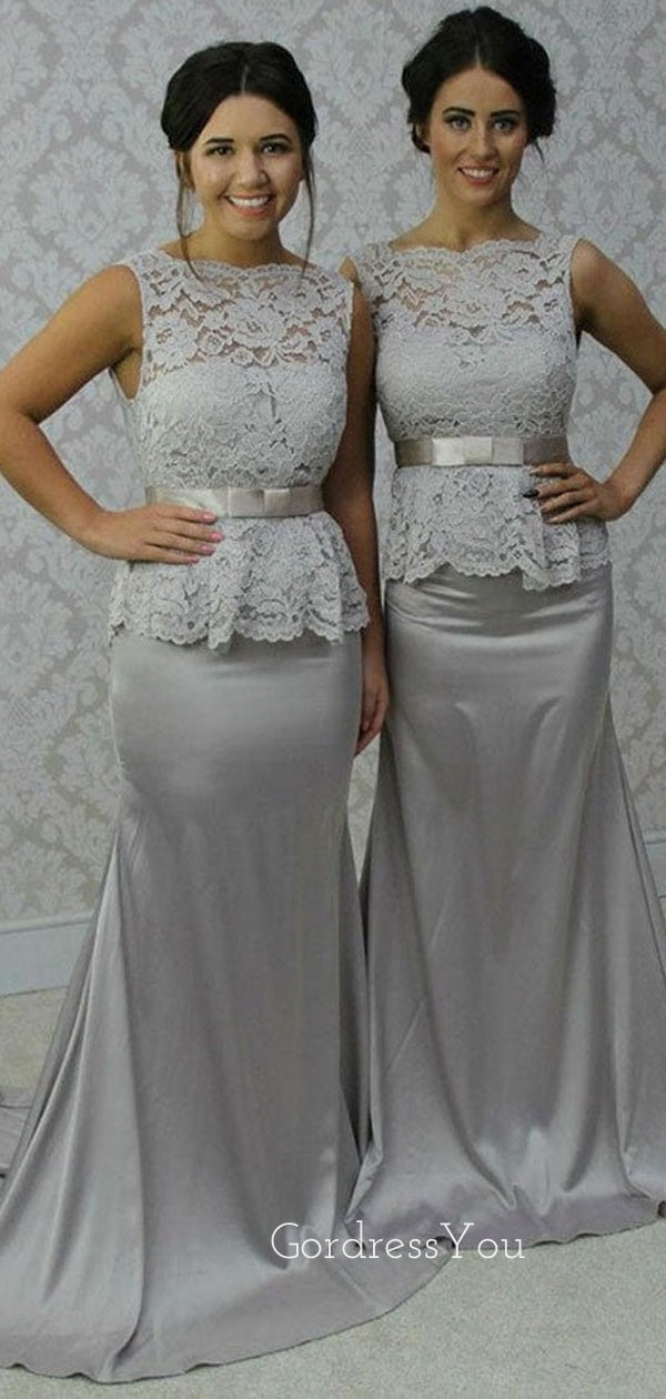 grey mermaid bridesmaid dress Grey Mermaid Prom Dresses,Formal Evening Dress with Sweep Train,PD00388