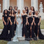 Popular Black Satin Mermaid Long Cheap Custom Sweetheart Bridesmaid Dresses, GRB0101