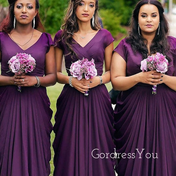 Mermaid V-neck Long Cheap Custom Purple Bridesmaid Dresses, GRB0103