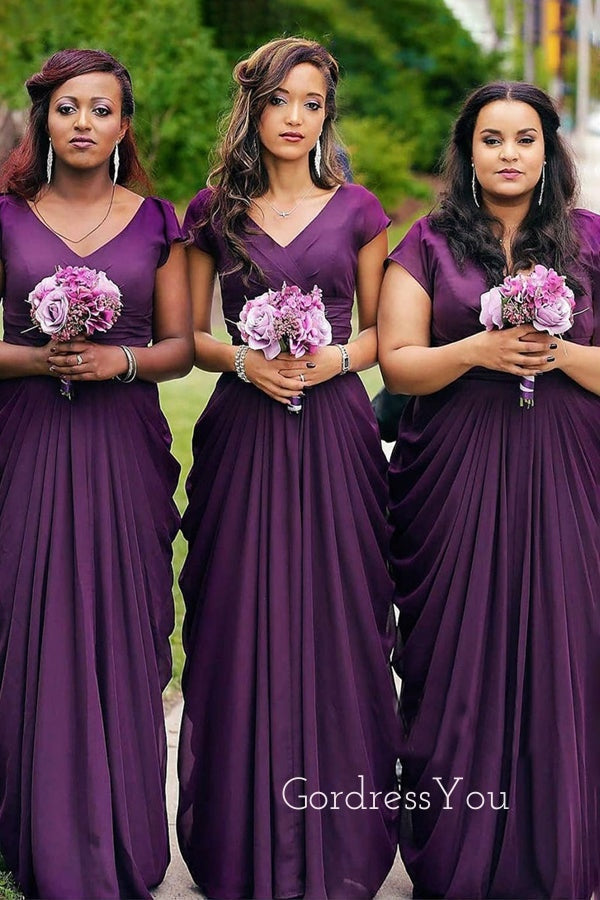 Mermaid V-neck Long Cheap Custom Purple Bridesmaid Dresses, GRB0103