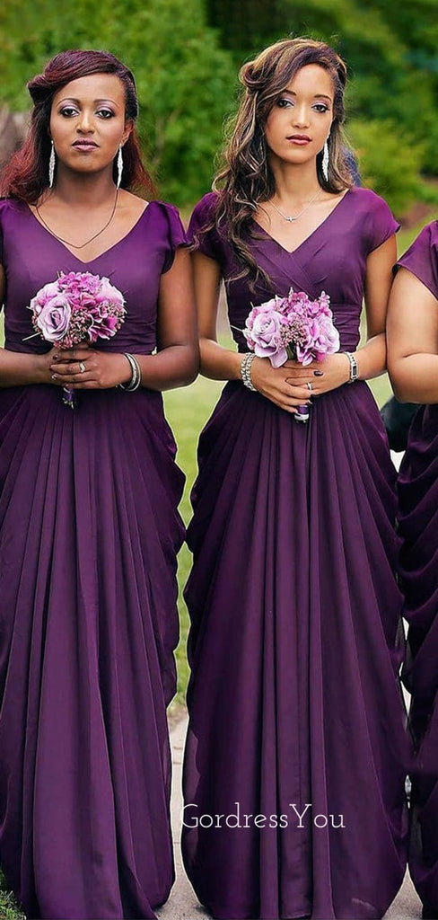 Mermaid V-neck Long Cheap Custom Purple Bridesmaid Dresses, GRB0103