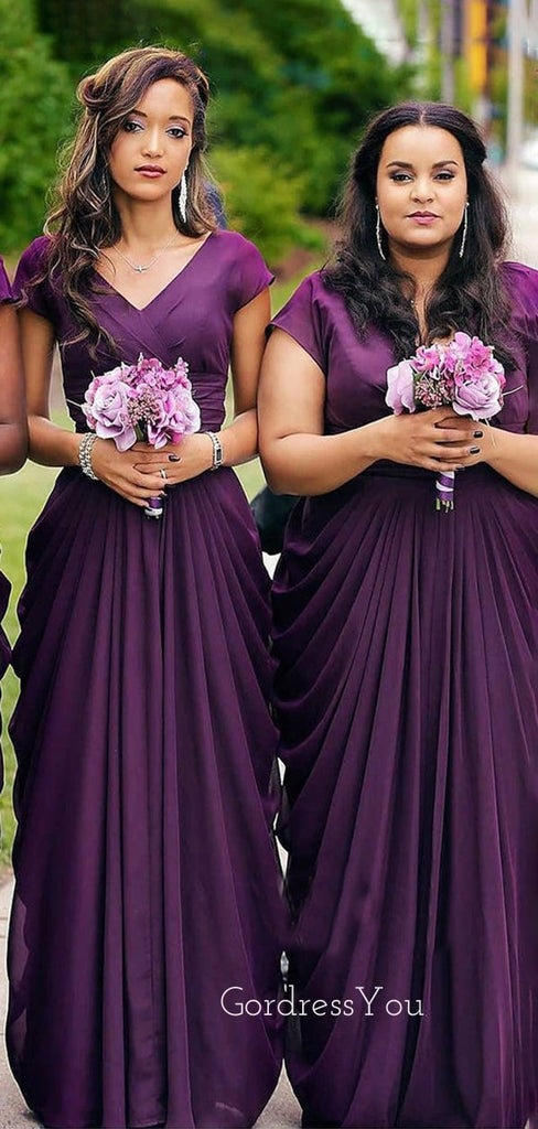 Mermaid V-neck Long Cheap Custom Purple Bridesmaid Dresses, GRB0103