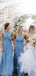 Dusty Blue Tulle A-line Long Cheap Custom Bridesmaid Dresses, GRB0104