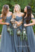 Mismatched Dusty Tulle A-line Long Cheap Custom Bridesmaid Dresses, GRB0106