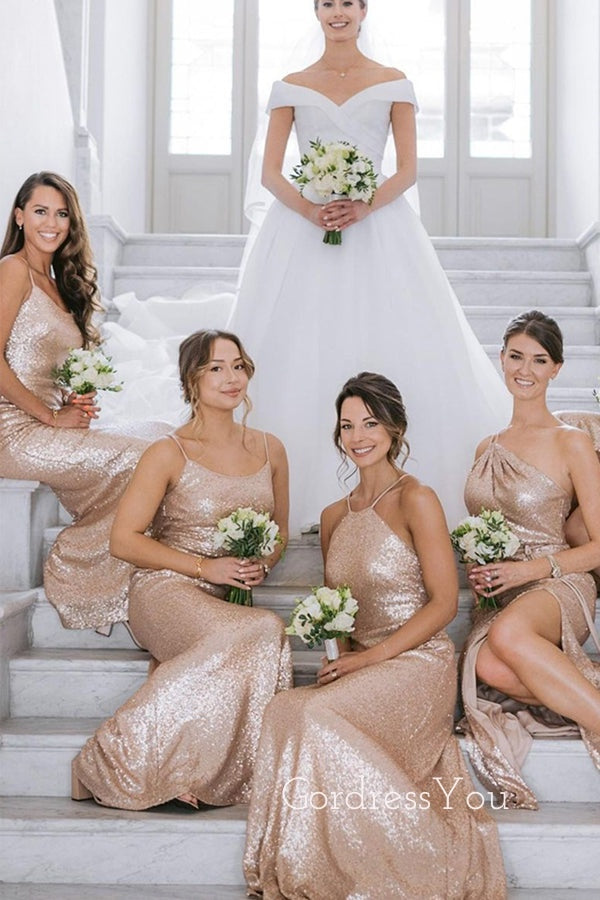 Mismatched Rouse Gold Sequins Mermaid Long Cheap Custom Bridesmaid Dre GordressYou Mismatched Rouse Gold Sequins Mermaid Long Cheap Custom Bridesmaid Dre GordressYou