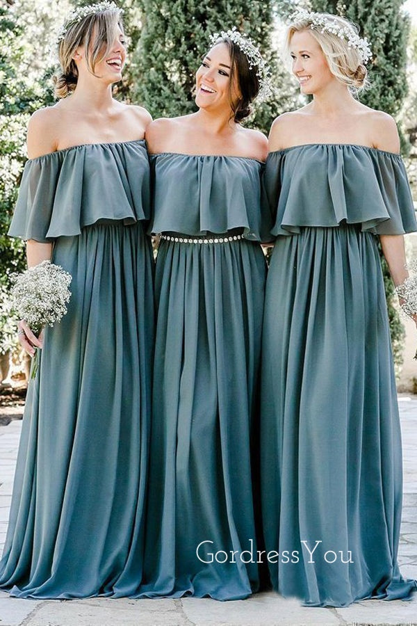 Off Shoulder A-line Chiffon Long Cheap Custom Bridesmaid Dresses, GRB0110