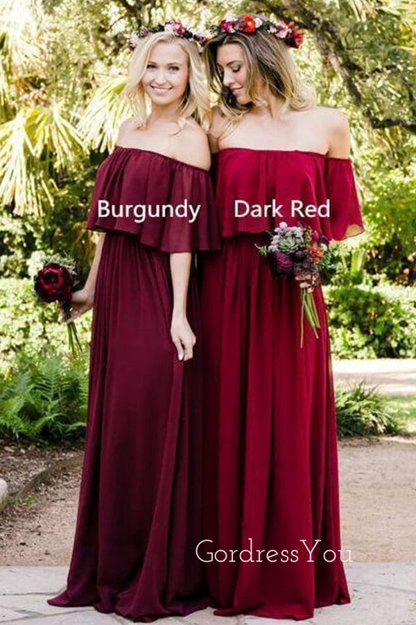 Off Shoulder A-line Chiffon Long Cheap Custom Bridesmaid Dresses, GRB0110