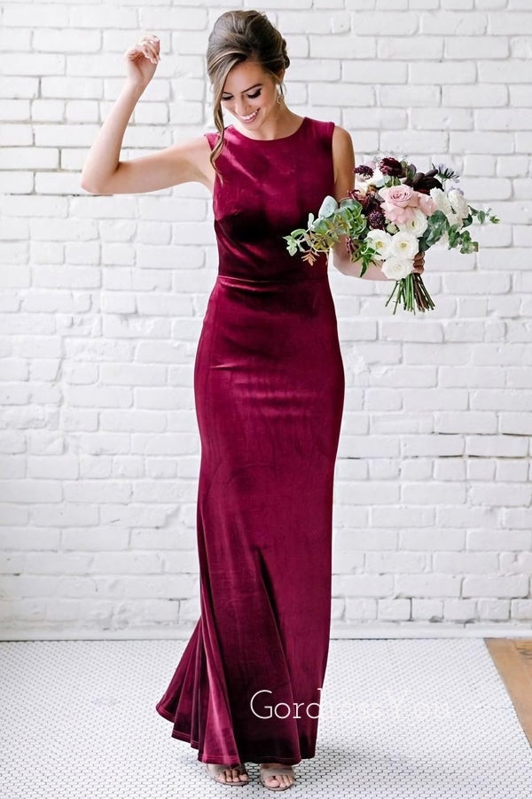 Mermaid Burgundy Velvet Long Cheap Custom Bridesmaid Dresses, GRB0112