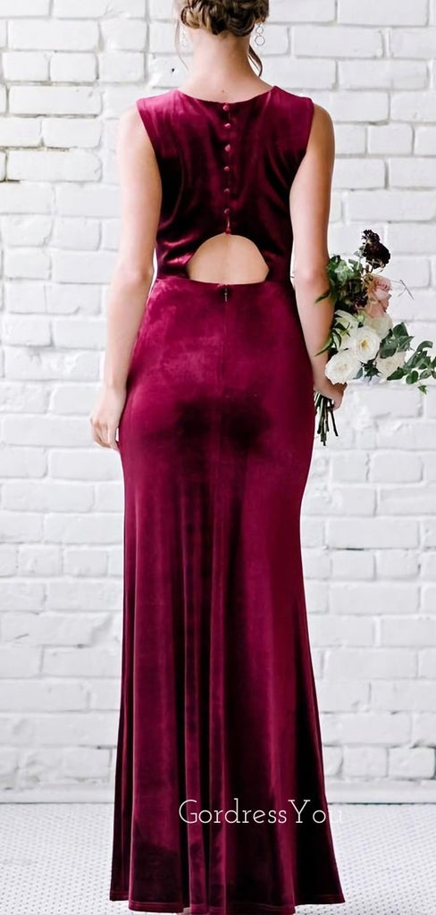 Mermaid Burgundy Velvet Long Cheap Custom Bridesmaid Dresses, GRB0112