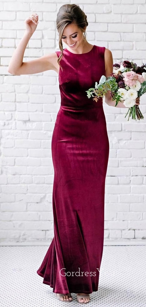 Mermaid Burgundy Velvet Long Cheap Custom Bridesmaid Dresses, GRB0112