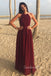 A-line Halter Burgundy Long Cheap Custom Bridesmaid Dresses, GRB0115