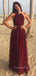 A-line Halter Burgundy Long Cheap Custom Bridesmaid Dresses, GRB0115