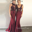 Mismatched Mermaid Burgundy Appliques Long Cheap Custom Bridesmaid Dresses, GRB0116