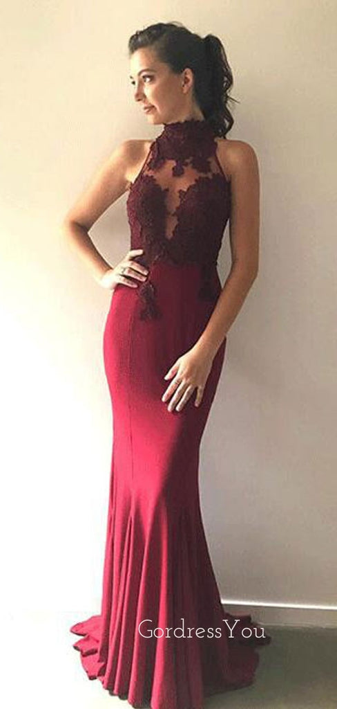 Mismatched Mermaid Burgundy Appliques Long Cheap Custom Bridesmaid Dresses, GRB0116