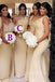 Mismatched Yellow Appliques Long Cheap Custom Mermaid Bridesmaid Dresses, GRB0117