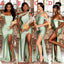 Mismatched Sage green Satin Mermaid Long Cheap Custom Side Slit Bridesmaid Dresses, GRB0120