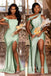 Mismatched Sage green Satin Mermaid Long Cheap Custom Side Slit Bridesmaid Dresses, GRB0120