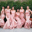 Pink Satin Off Shoulder Mermaid Long Cheap Custom Bridesmaid Dresses, GRB0122