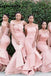 Pink Satin Off Shoulder Mermaid Long Cheap Custom Bridesmaid Dresses, GRB0122