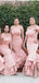 Pink Satin Off Shoulder Mermaid Long Cheap Custom Bridesmaid Dresses, GRB0122