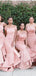 Pink Satin Off Shoulder Mermaid Long Cheap Custom Bridesmaid Dresses, GRB0122