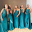 Jade Satin Sequins One Shoulder Mermaid Long Cheap Custom Bridesmaid Dresses, GRB0123