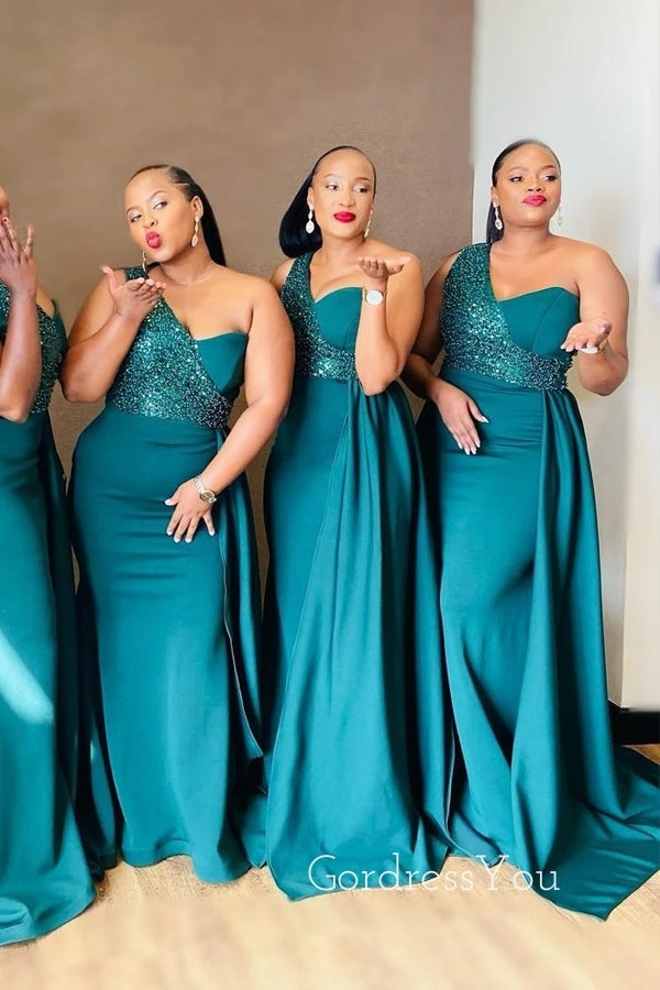 Jade Satin Sequins One Shoulder Mermaid Long Cheap Custom Bridesmaid D GordressYou Jade Satin Sequins One Shoulder Mermaid Long Cheap Custom Bridesmaid D GordressYou
