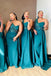 Jade Satin Sequins One Shoulder Mermaid Long Cheap Custom Bridesmaid Dresses, GRB0123