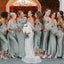 Mismatched Dusty Sage Satin Mermaid Long Cheap Custom Bridesmaid Dresses, GRB0124