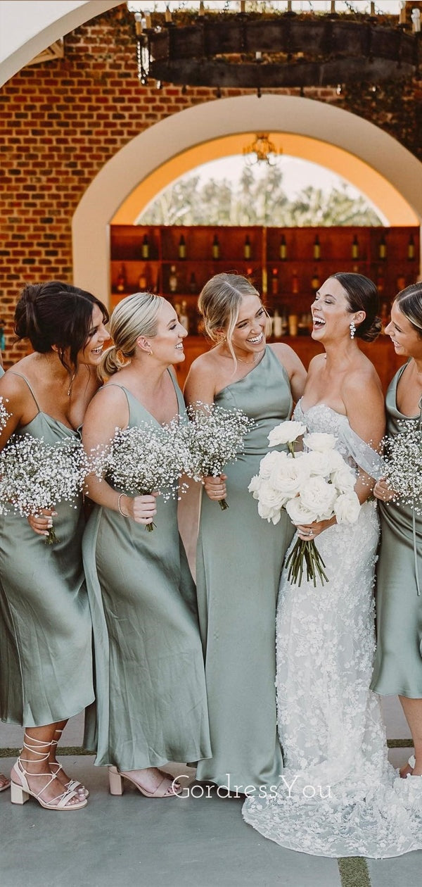 Mismatched Dusty Sage Satin Mermaid Long Cheap Custom Bridesmaid Dress GordressYou Mismatched Dusty Sage Satin Mermaid Long Cheap Custom Bridesmaid Dress GordressYou