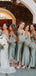 Mismatched Dusty Sage Satin Mermaid Long Cheap Custom Bridesmaid Dresses, GRB0124