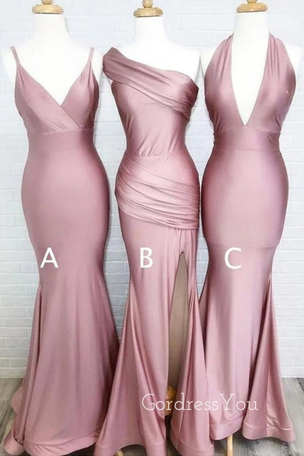 Mismatched Mermaid Satin Long Cheap Custom Bridesmaid Dresses, GRB0126