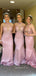 Dusty Satin Appliques Mermaid Long Cheap Custom High-neck Bridesmaid Dresses, GRB0131