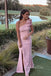 One Shoulder Rose Gold Mermaid Long Cheap Custom Side Slit Bridesmaid Dresses, GRB0133